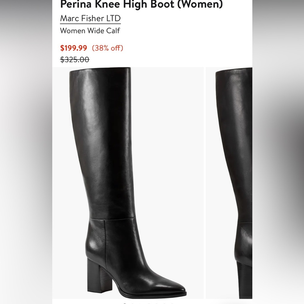 Marc Fisher Perina Knee High Black Leather Heeled Boots Size 9 - Picture 4 of 7